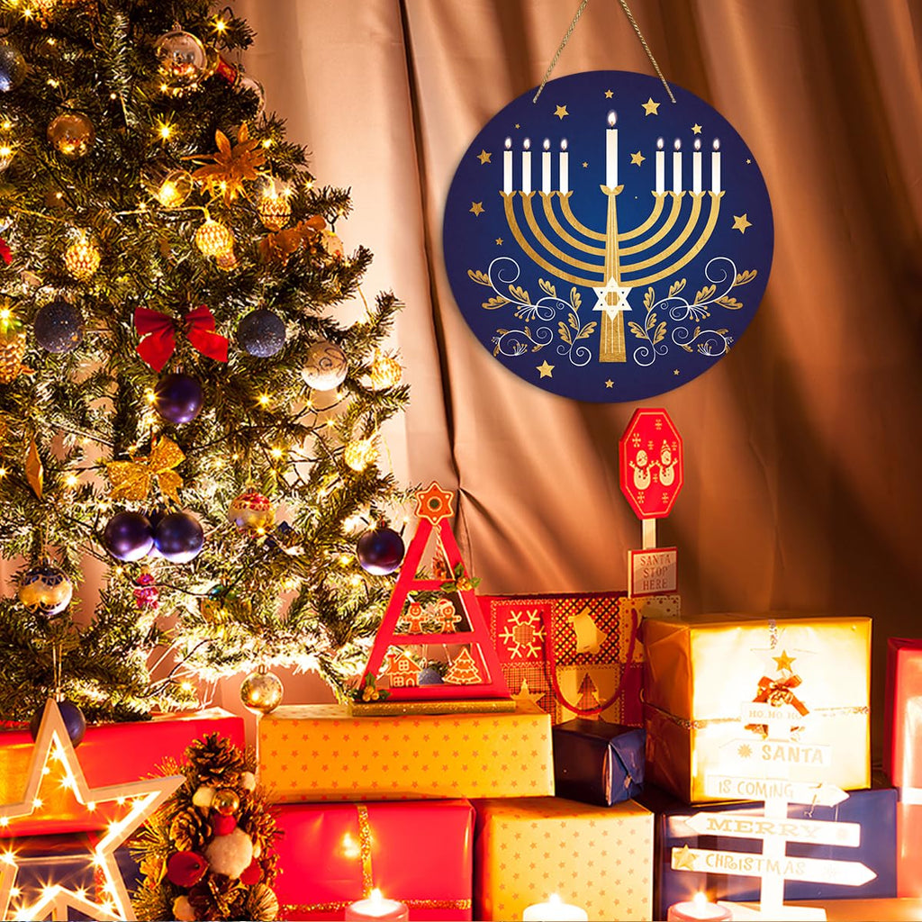 EODFFSGF Hanukkah Wall Decor – 11.8in Wood Chanukah Sign & Dreidel