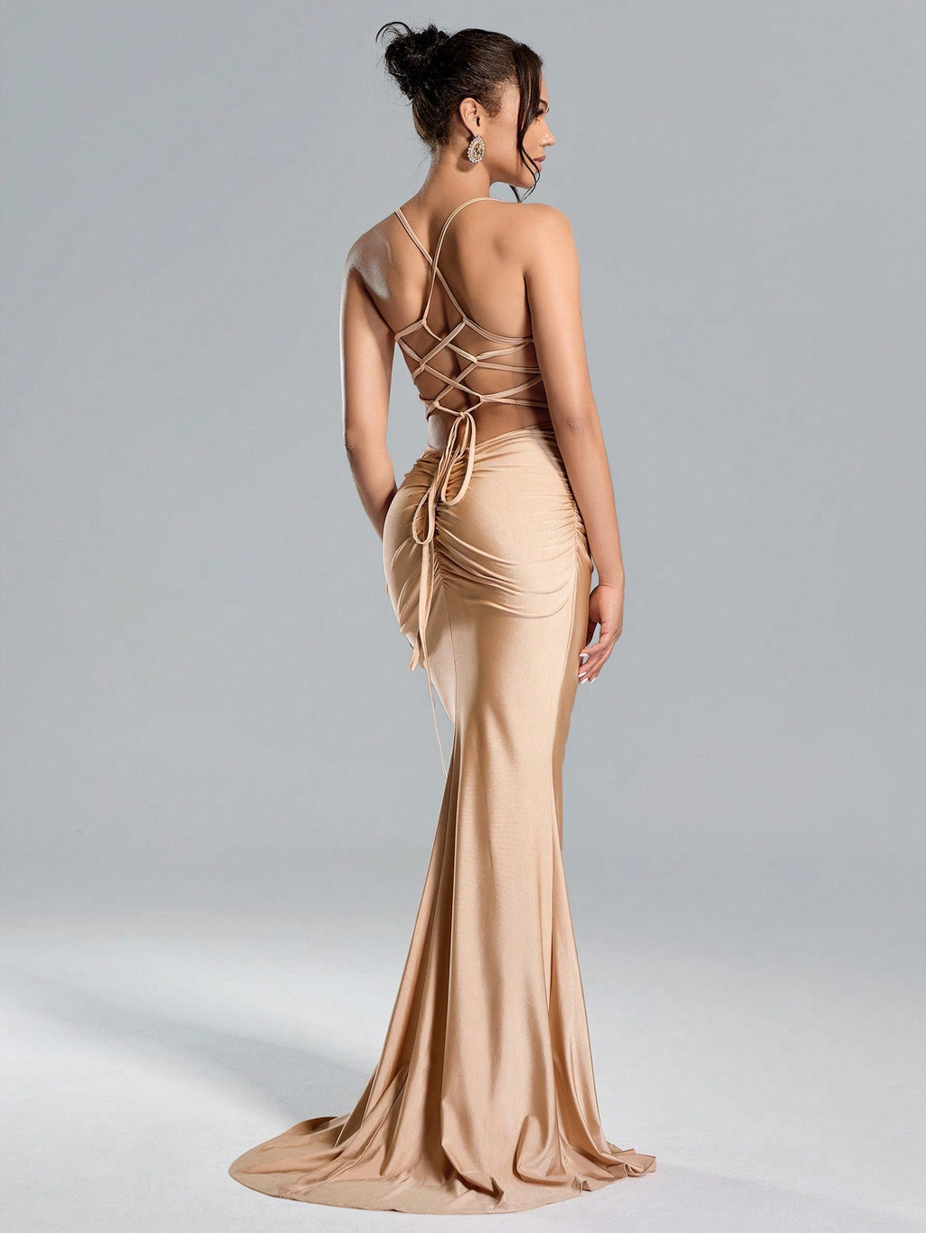 Suspended Backless High Waisted Sequin Patchwork High Slit Long Skirt Dresses Graduation Summer Dress Maxi Women Outfit
