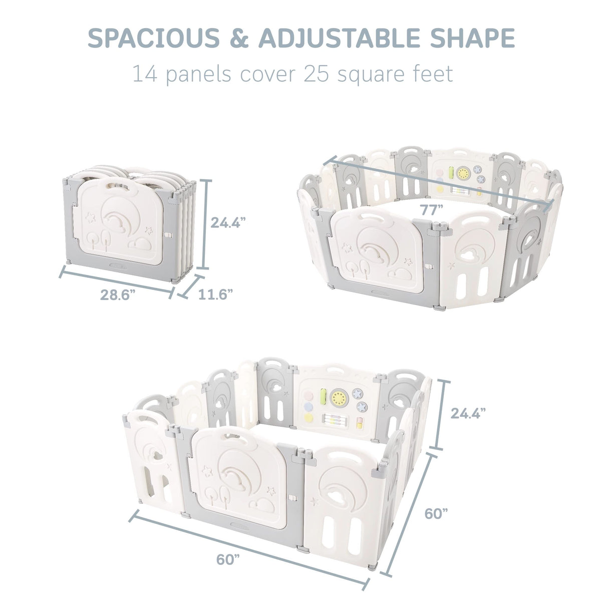 Fortella Cloud Castle Foldable Playpen – Whiteboard & Activity Wall (Gray, 14 Panels)