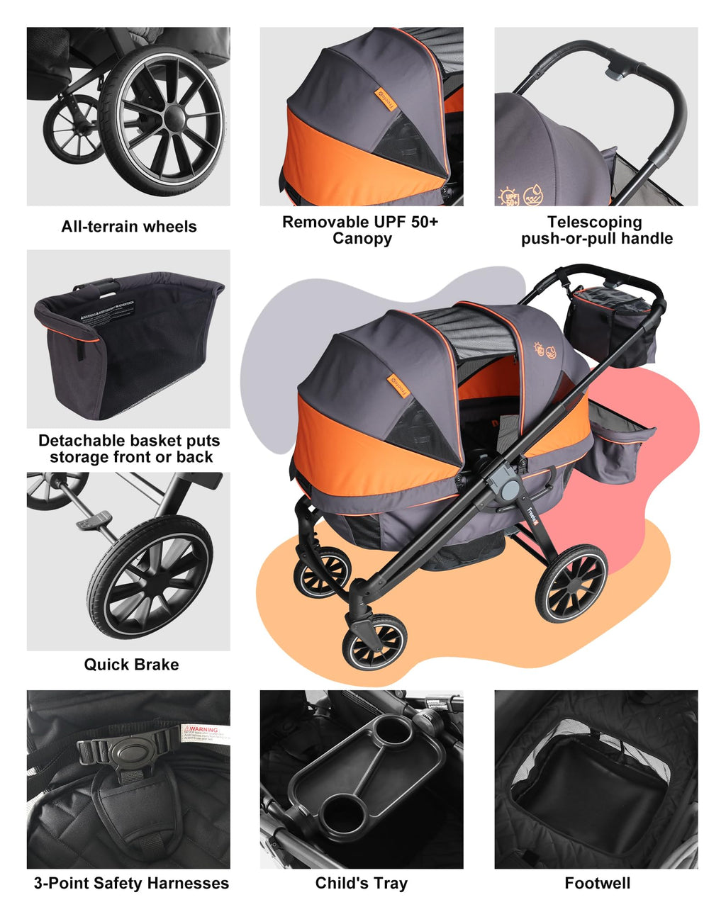 Freetex Tandem Wagon Stroller – All-Terrain 2-in-1 Push & Pull with Double Seat