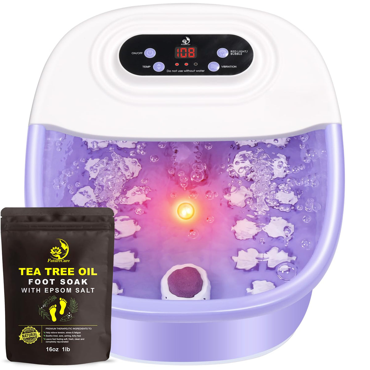 FutureCare Foot Spa Bath Massager – Heat, Bubbles, Vibration & Tea Tree Oil Soak