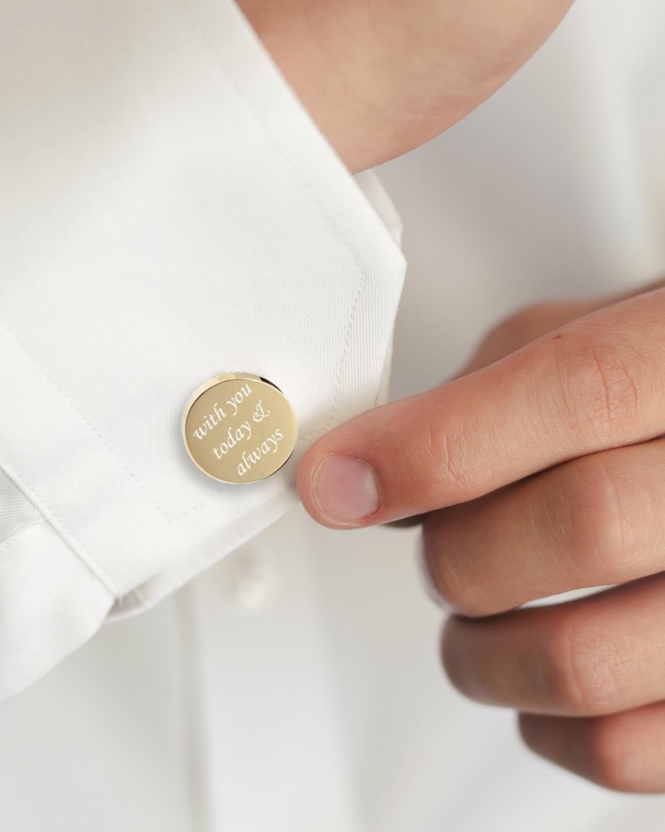 Personalised Gold Cufflinks – Photo Engraved Pair with Chrome Case