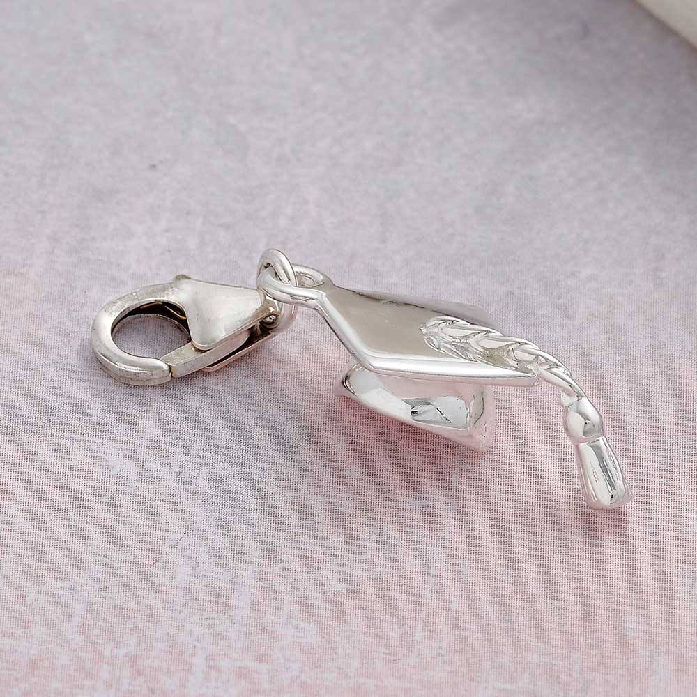 Mortar Board Graduation Cap Personalised Silver Charm