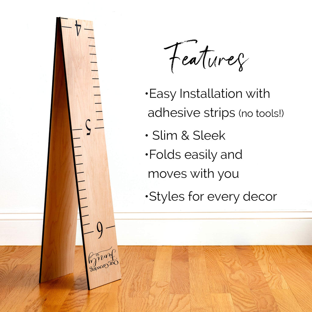 Headwaters Studio Wooden Growth Chart – Our Growing Family, Kids Height Chart (63x6.7 in)