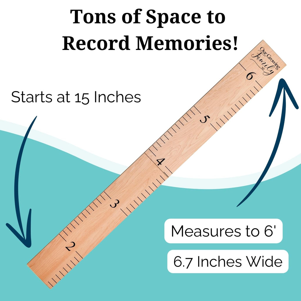Headwaters Studio Wooden Growth Chart – Our Growing Family, Kids Height Chart (63x6.7 in)