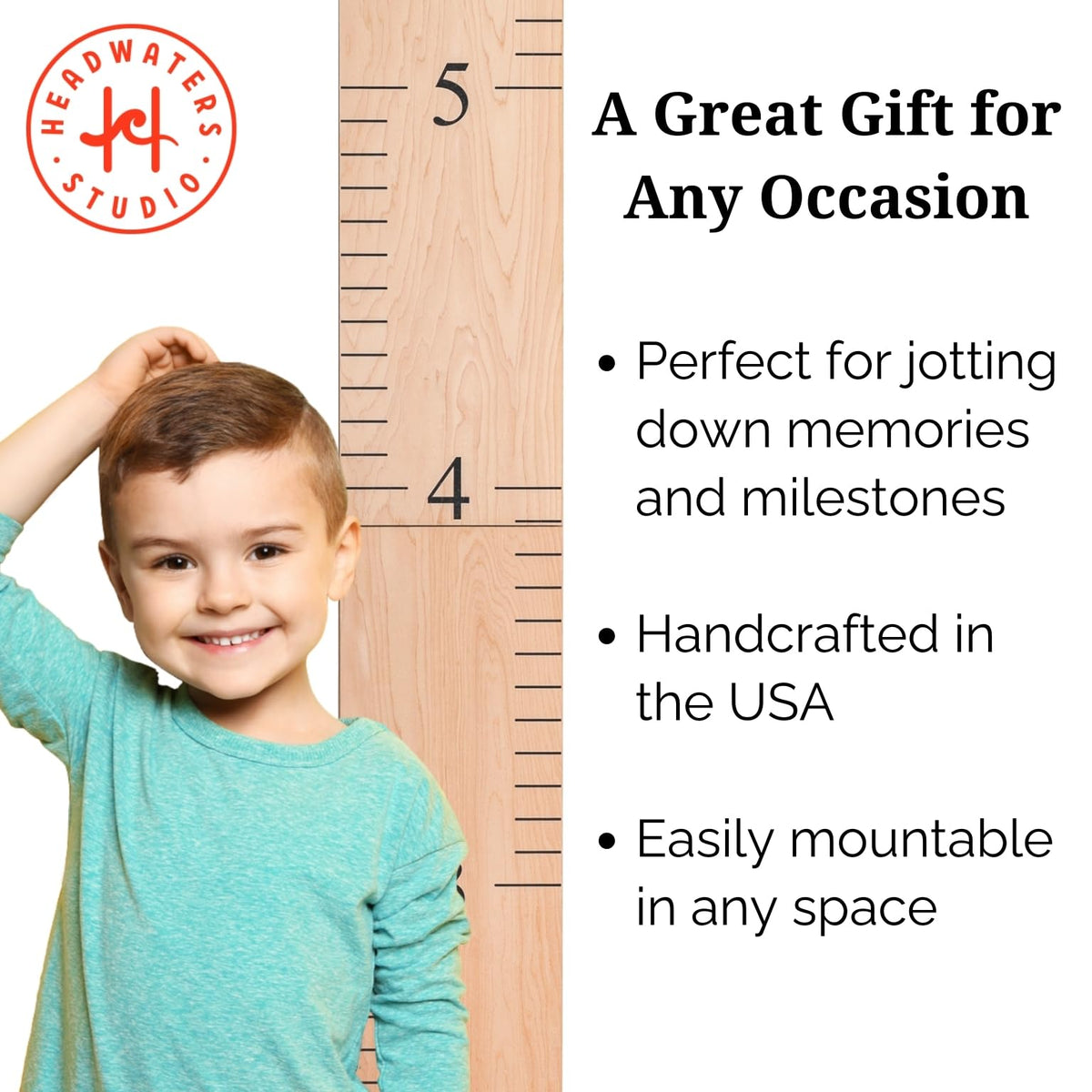 Headwaters Studio Wooden Growth Chart – Our Growing Family, Kids Height Chart (63x6.7 in)