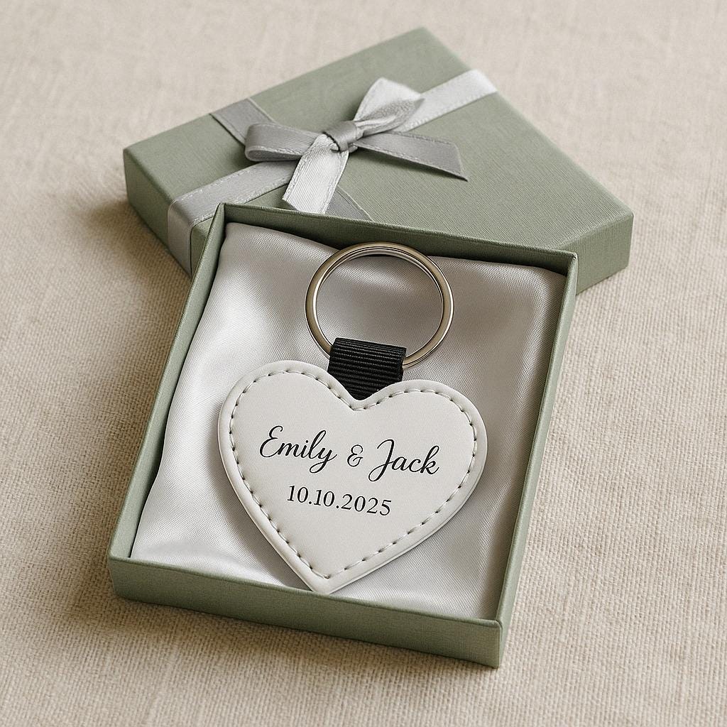 Heart Photo Keyring – Custom Wedding Favour Keepsake With Names & Date