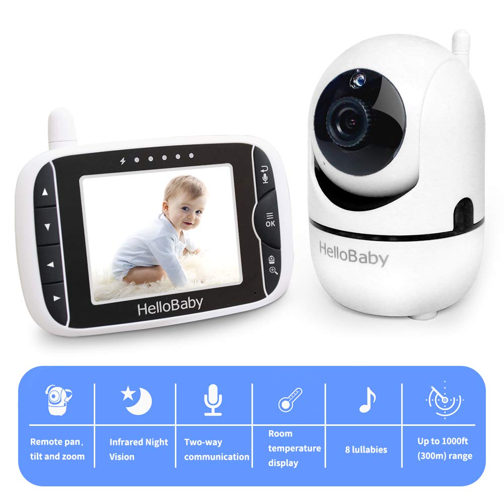 HelloBaby Video Baby Monitor with PTZ Camera — 3.2-Inch LCD, Night Vision, Temperature Display, Lullaby & Two-Way Audio