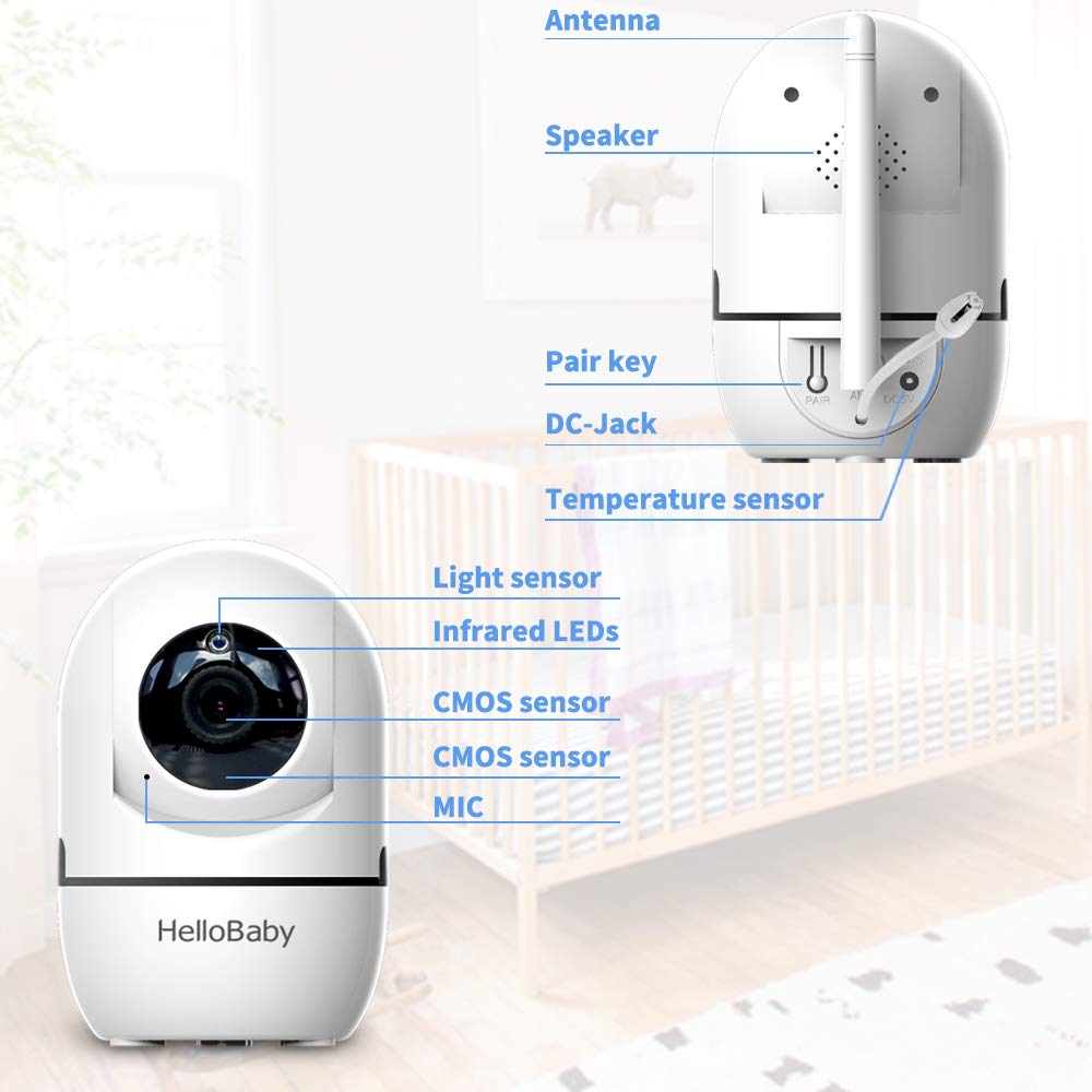 HelloBaby Video Baby Monitor with PTZ Camera — 3.2-Inch LCD, Night Vision, Temperature Display, Lullaby & Two-Way Audio