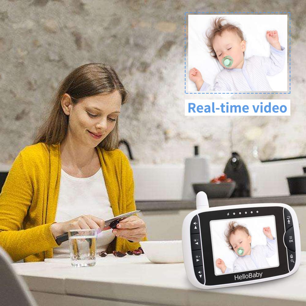 HelloBaby Video Baby Monitor with PTZ Camera — 3.2-Inch LCD, Night Vision, Temperature Display, Lullaby & Two-Way Audio