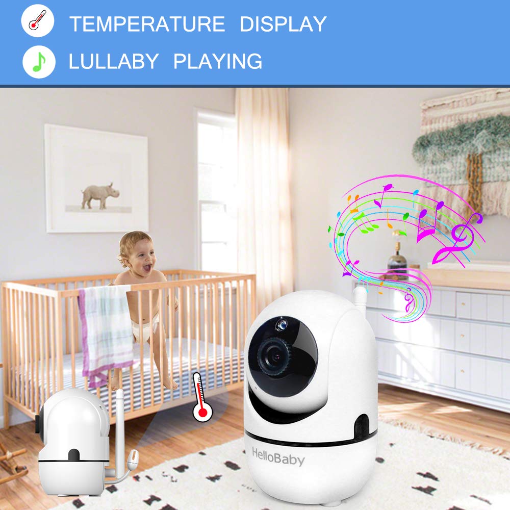HelloBaby Video Baby Monitor with PTZ Camera — 3.2-Inch LCD, Night Vision, Temperature Display, Lullaby & Two-Way Audio