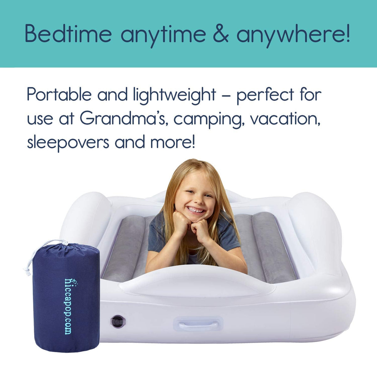 hiccapop Inflatable Toddler Travel Bed with 4-Sided Bumpers – Portable Grey