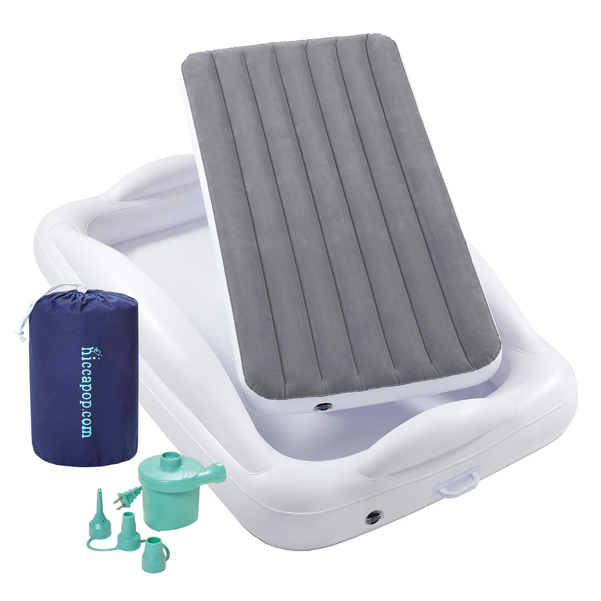 hiccapop Inflatable Toddler Travel Bed with 4-Sided Bumpers – Portable Grey
