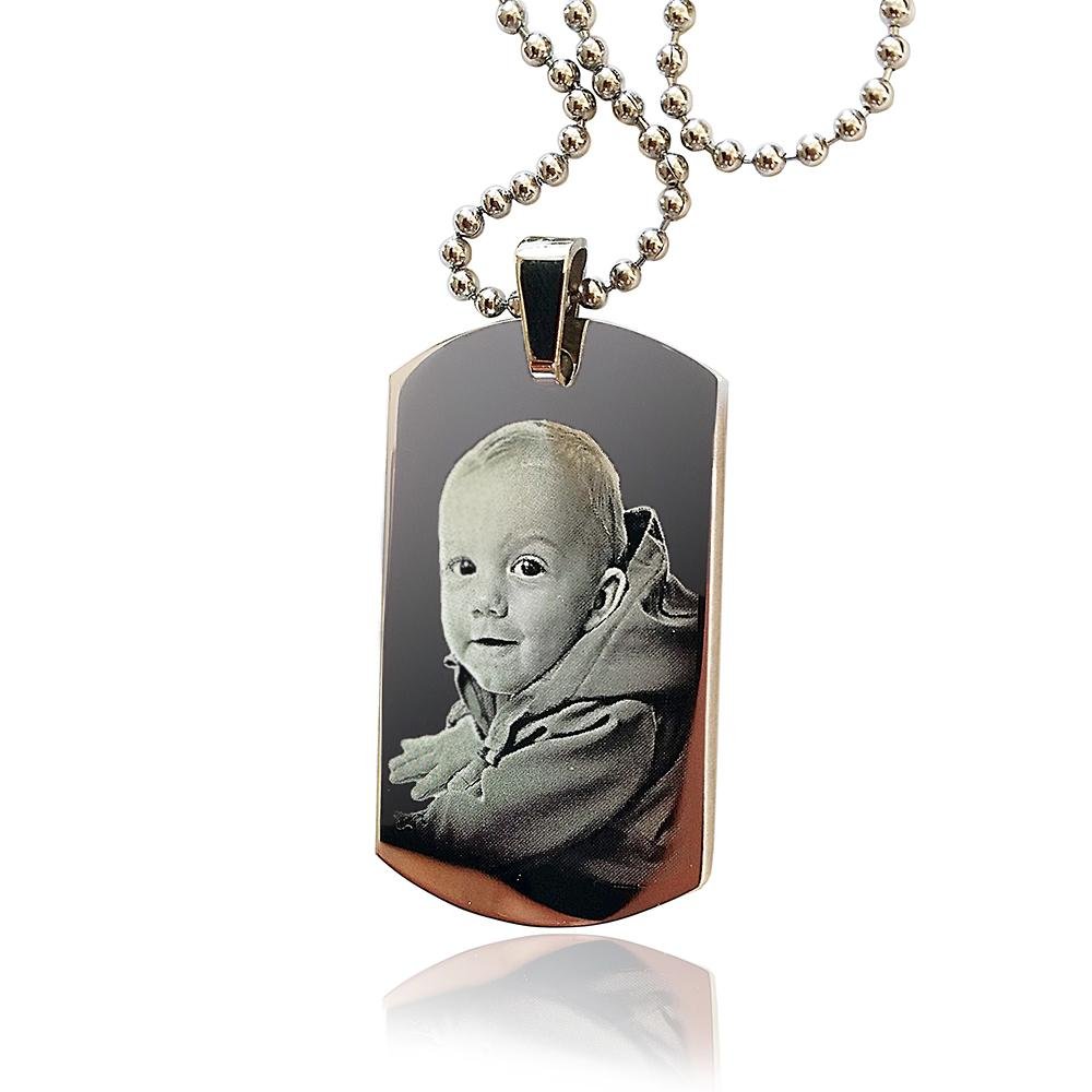 Personalised Dog Tag Necklace – Engraved Photo Pendant With Stainless Steel Ball Chain