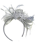 Caprilite Grey Silver Fascinator on Headband AliceBand UK Wedding Ascot Races Loop Hoop