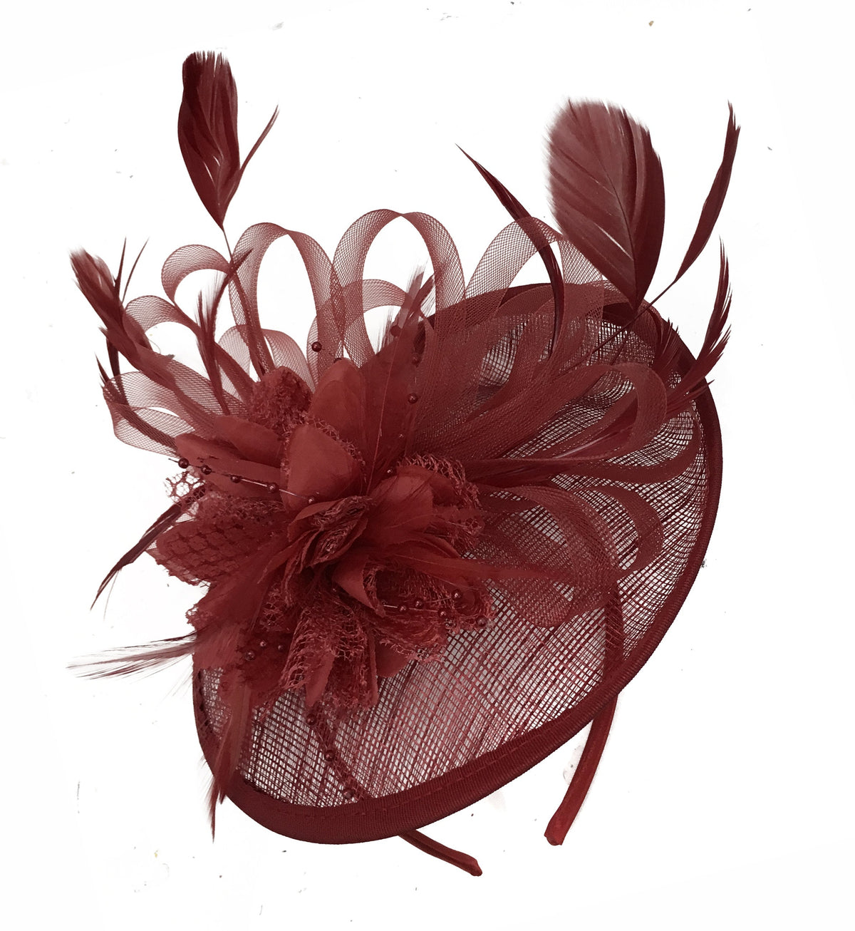 Caprilite Disc Saucer Sinamay Burgundy Fascinator on Headband Alice Band Wedding Ascot Races