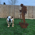 Rusty Metal Lest We Forget Soldier Decoration Statue, Remembrance Feature