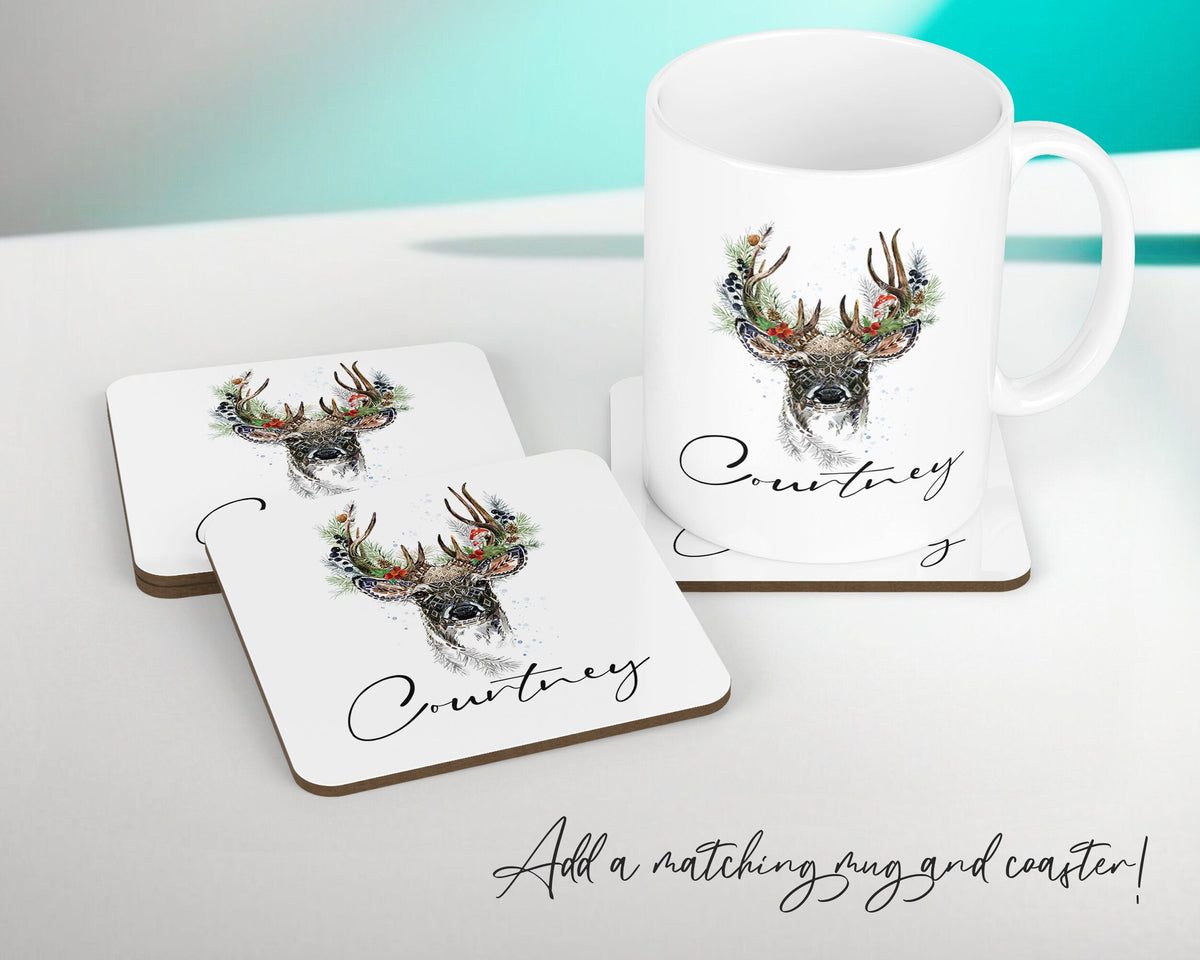 Personalised Deer Stag Cushion Gift Printed Name Design - Cushion Throw Pillow Gift For Him Her lounge Bedroom Christmas Cushion Gift CS506
