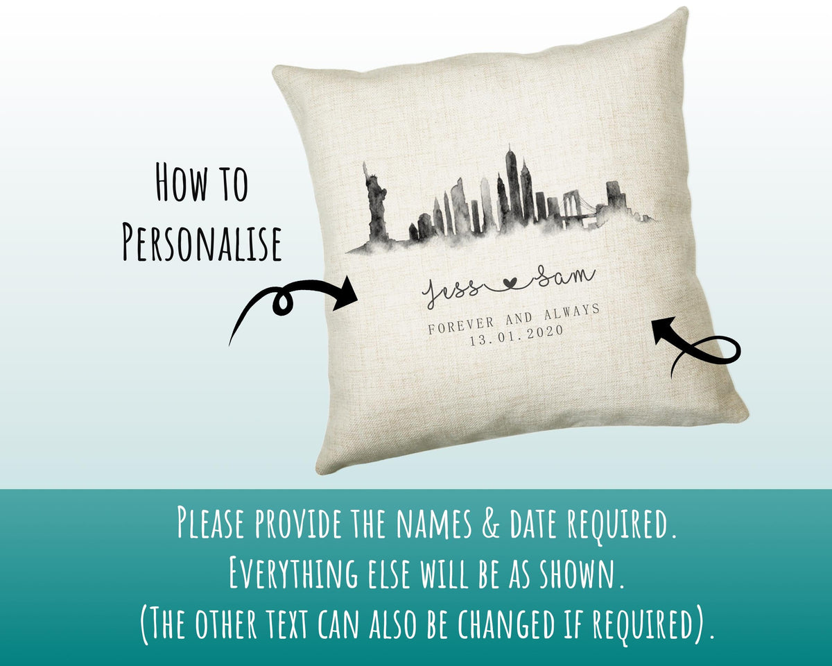 Personalised New York City Watercolour Anniversary Cushion Custom Design Gift Valentines Present - Wedding Cushion Pillow Gift CS259
