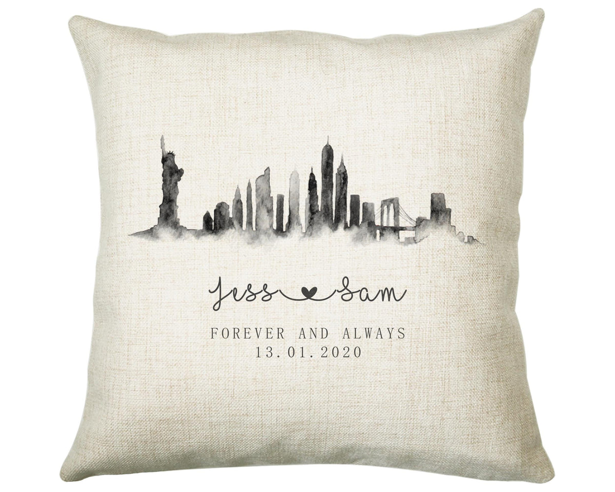 Personalised New York City Watercolour Anniversary Cushion Custom Design Gift Valentines Present - Wedding Cushion Pillow Gift CS259