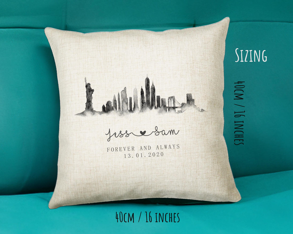 Personalised New York City Watercolour Anniversary Cushion Custom Design Gift Valentines Present - Wedding Cushion Pillow Gift CS259