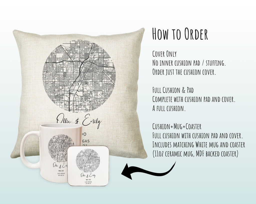 Personalised City Map Cushion Las Vegas Anniversary Engagement Wedding Gift Name Design - Cushion Pillow Gift For Newly Married Couple CS432