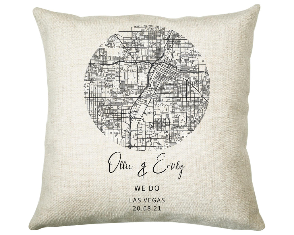 Personalised City Map Cushion Las Vegas Anniversary Engagement Wedding Gift Name Design - Cushion Pillow Gift For Newly Married Couple CS432