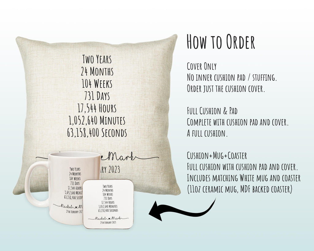 Personalised 2nd Anniversary Cotton Gift Cushion Two Years Custom Design Gift Valentines Present - Wedding Cushion Pillow Gift CS326