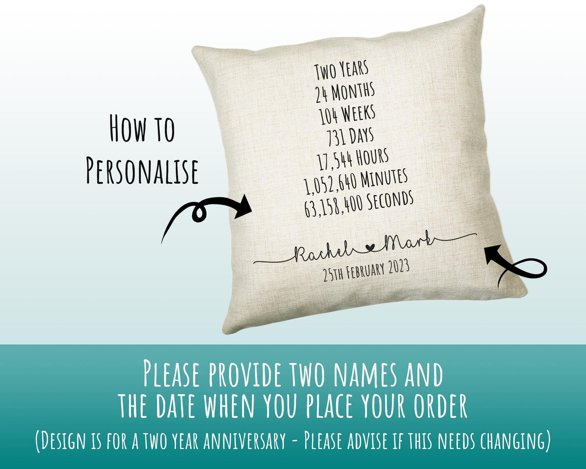 Personalised 2nd Anniversary Cotton Gift Cushion Two Years Custom Design Gift Valentines Present - Wedding Cushion Pillow Gift CS326