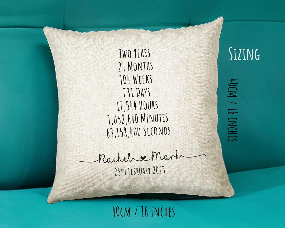 Personalised 2nd Anniversary Cotton Gift Cushion Two Years Custom Design Gift Valentines Present - Wedding Cushion Pillow Gift CS326