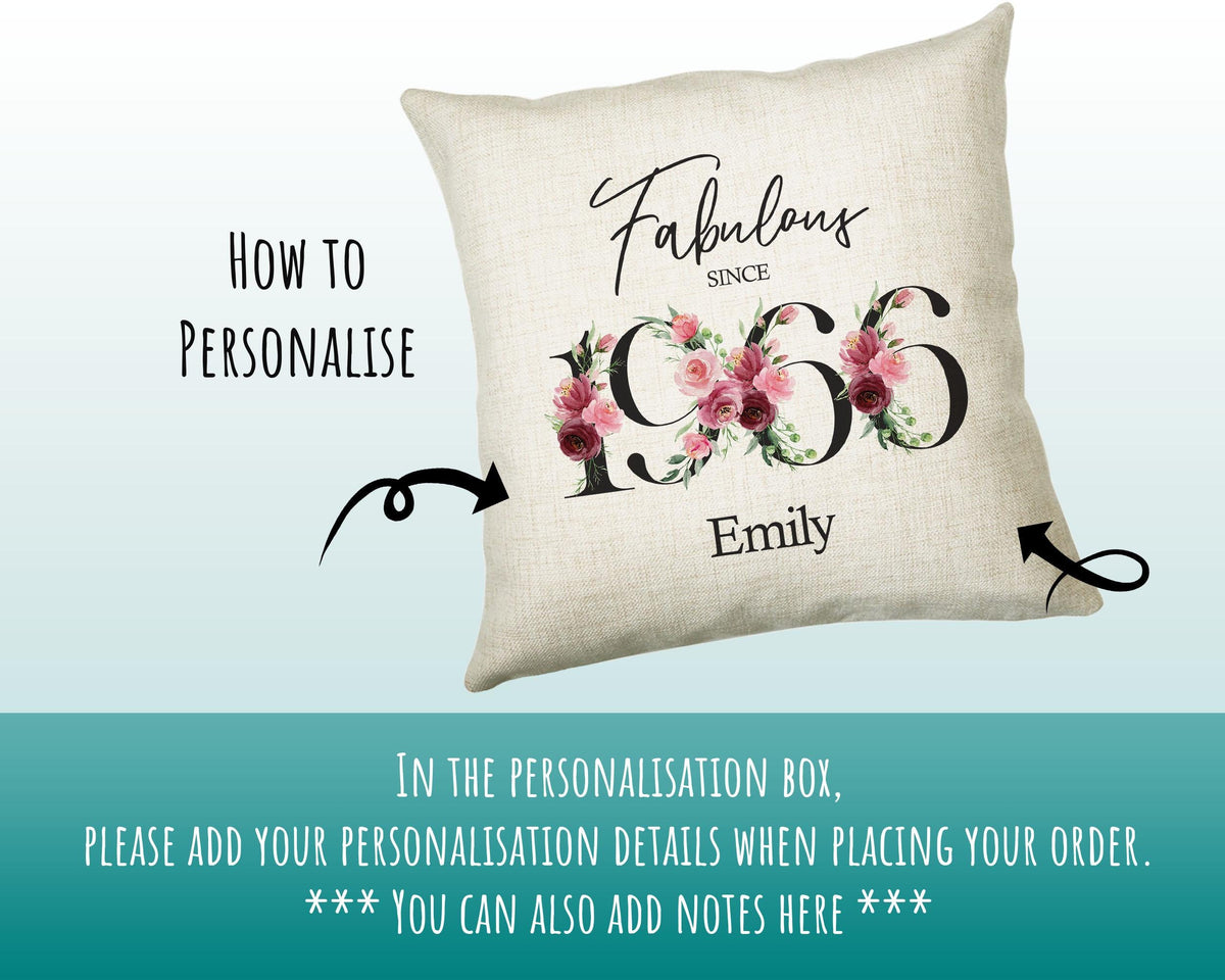 60th Birthday Gift for Women - Personalised 1966 Birthday Cushion Age 60 Gift for Her - Ladies Floral Age Design Mum Nan Gran Sixty BNC60C