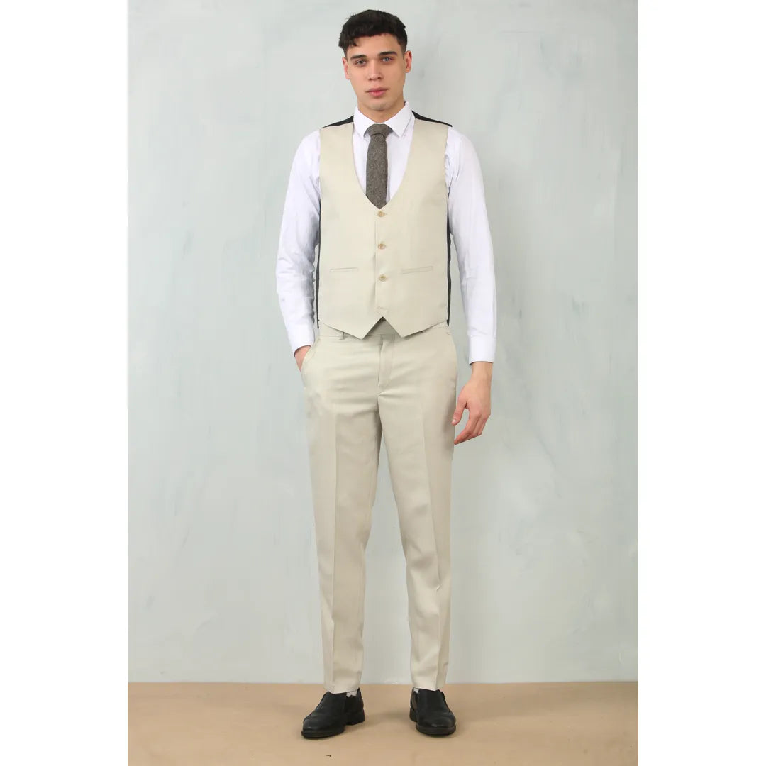 IM200 - Men's Cream Tailored Fit Wedding 3 Piece Suit