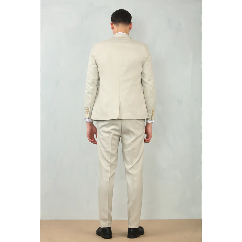 IM200 - Men's Cream Tailored Fit Wedding 3 Piece Suit