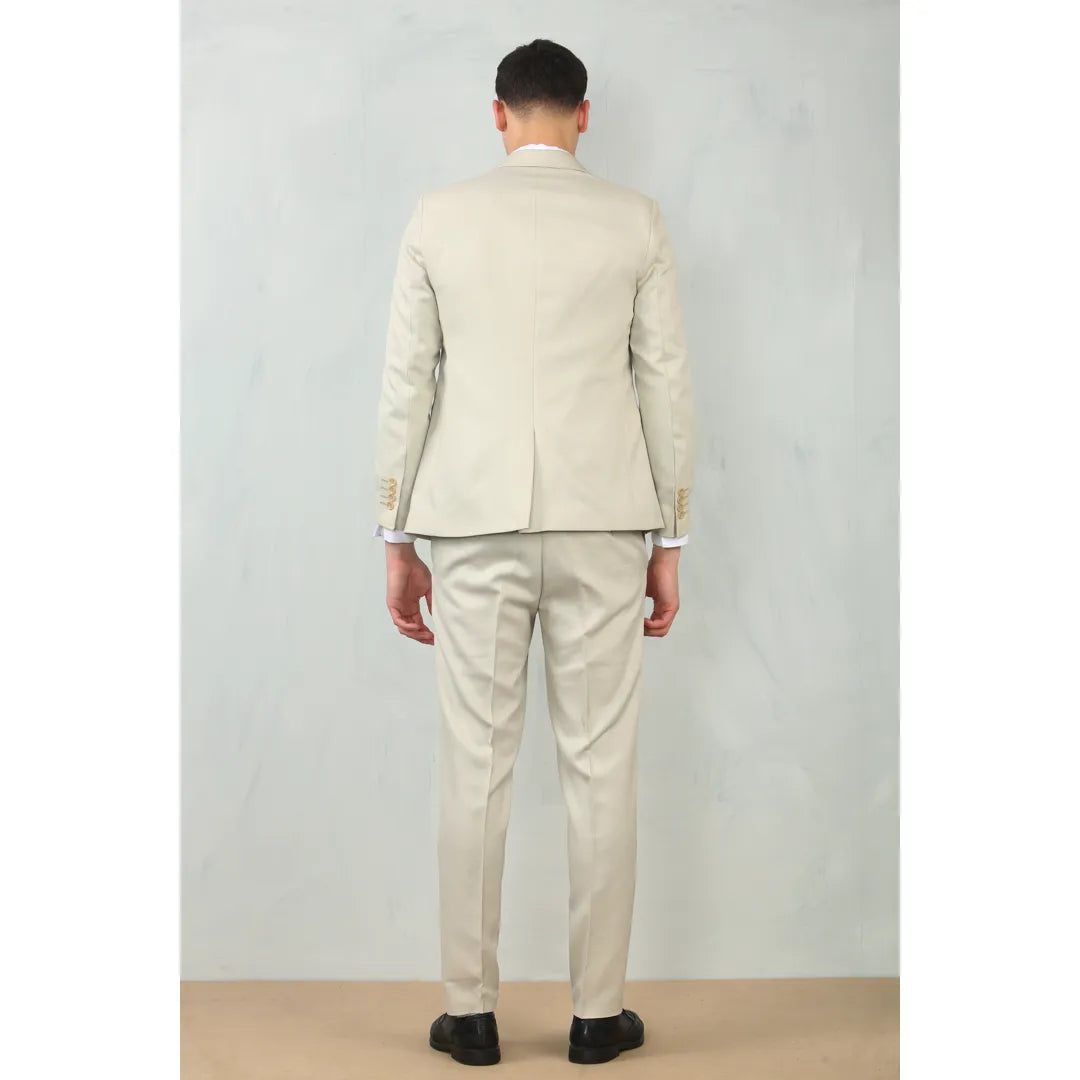 IM200 - Men's Cream Tailored Fit Wedding 3 Piece Suit