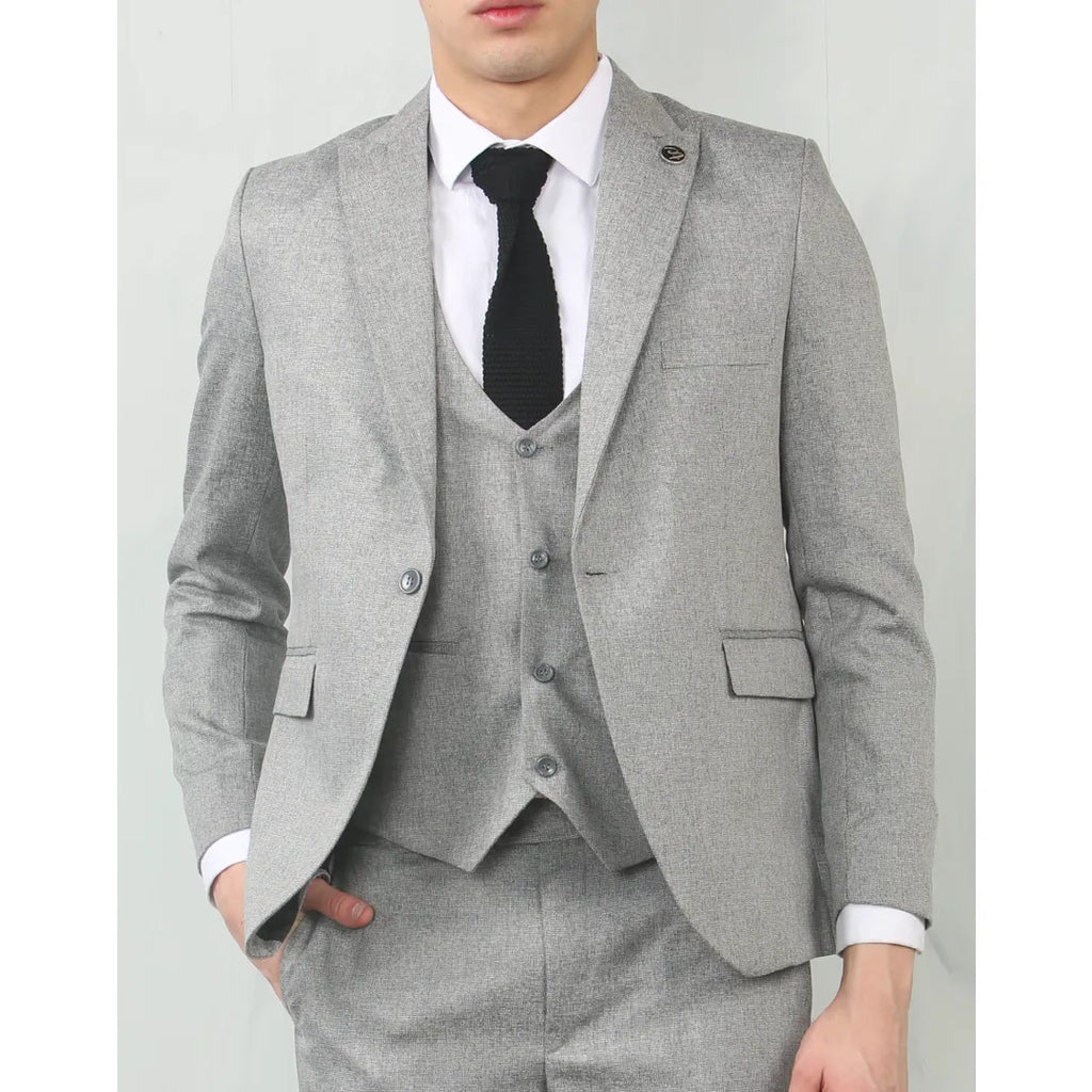 IM200 - Men's Grey Tailored Fit Wedding 3 Piece Suit