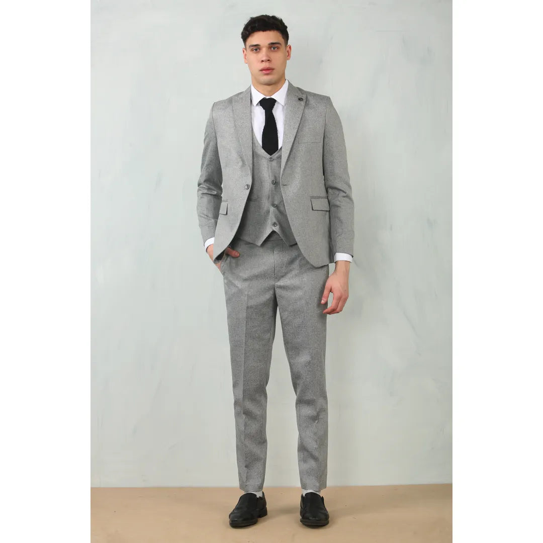IM200 - Men's Grey Tailored Fit Wedding 3 Piece Suit