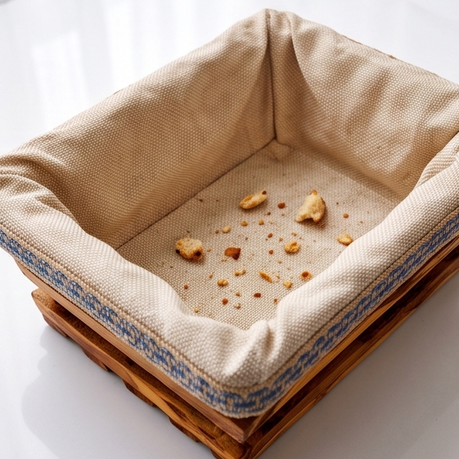 Handcrafted Olive Wood Bread Basket with Removable Fabric Liner | Rustic Tray