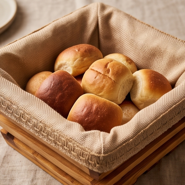 Handcrafted Olive Wood Bread Basket with Removable Fabric Liner | Rustic Tray