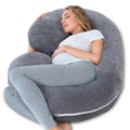 INSEN Pregnancy Pillow - C-Shaped Maternity Body Pillow with Velvet Cover (Grey)