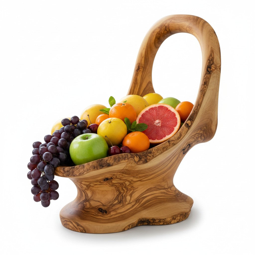 Handcrafted Olive Wood Pedestal Fruit Bowl, 36×20×35 cm
