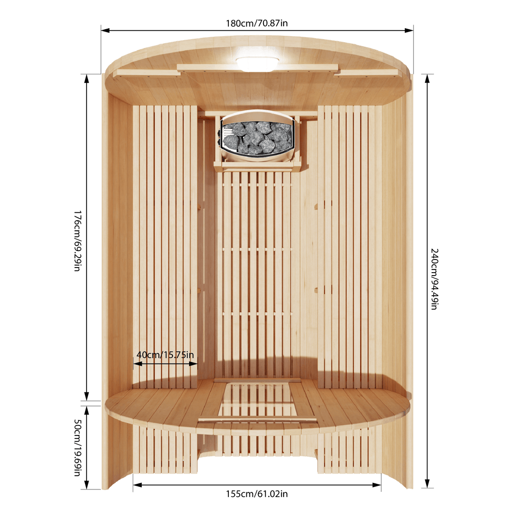 KOVE Outdoor Barrel Sauna – 4–6 Person Garden Sauna with 6kW Harvia Electric Heater