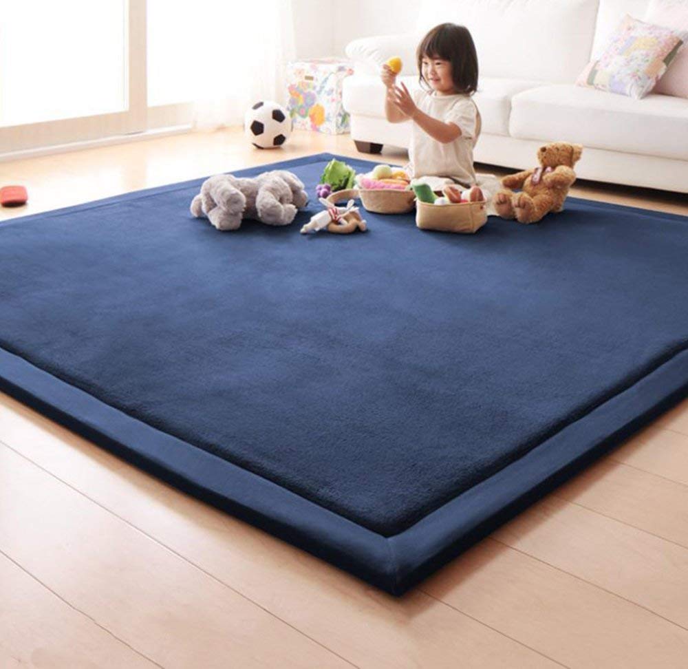 Loartee Coral Velvet Crawling Rug – 5x6.8 ft Dark Blue Soft Play Mat for Toddlers