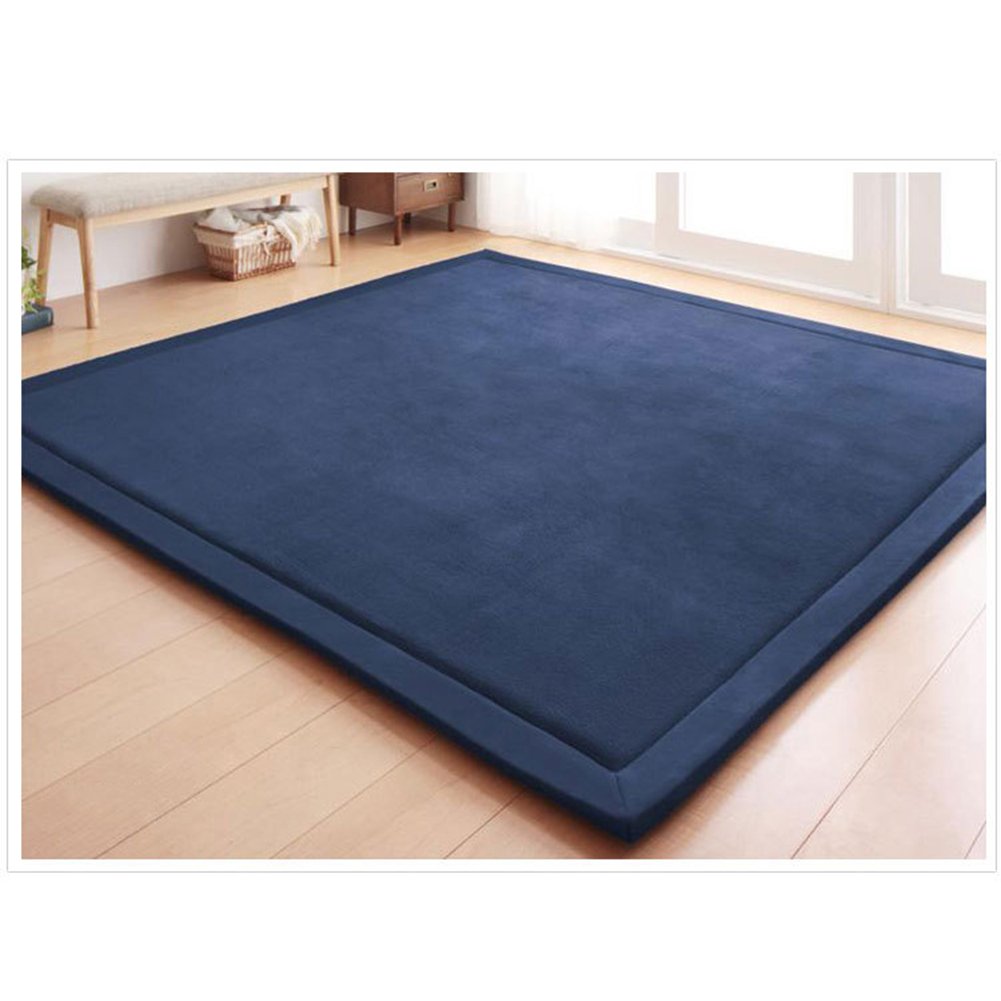 Loartee Coral Velvet Crawling Rug – 5x6.8 ft Dark Blue Soft Play Mat for Toddlers