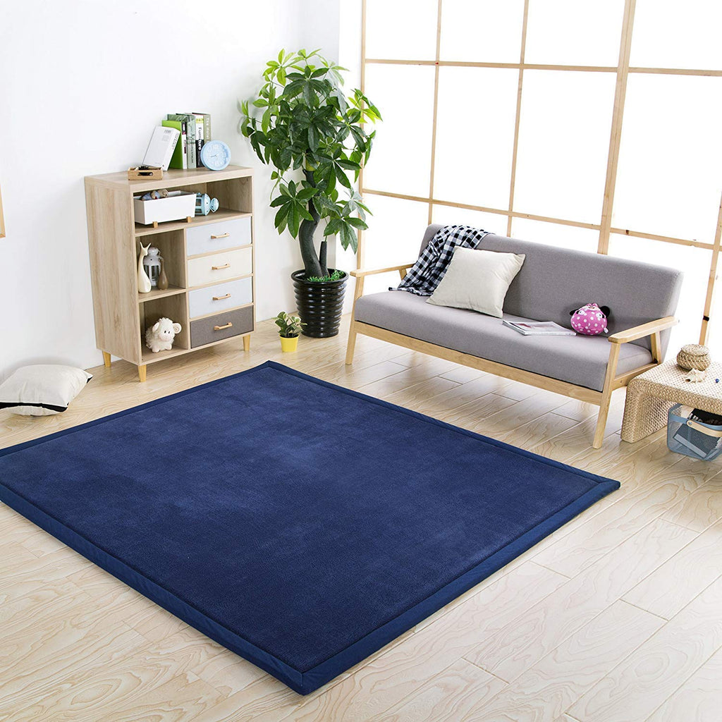 Loartee Coral Velvet Crawling Rug – 5x6.8 ft Dark Blue Soft Play Mat for Toddlers