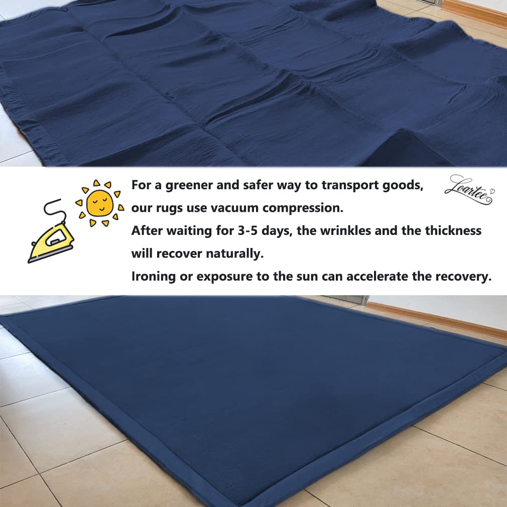 Loartee Coral Velvet Crawling Rug – 5x6.8 ft Dark Blue Soft Play Mat for Toddlers