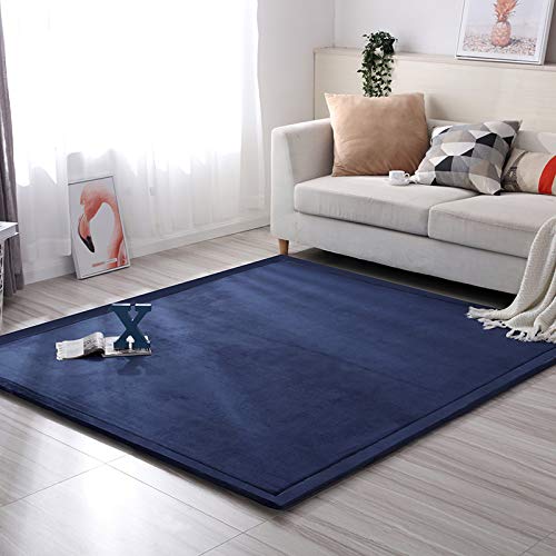 Loartee Coral Velvet Crawling Rug – 5x6.8 ft Dark Blue Soft Play Mat for Toddlers