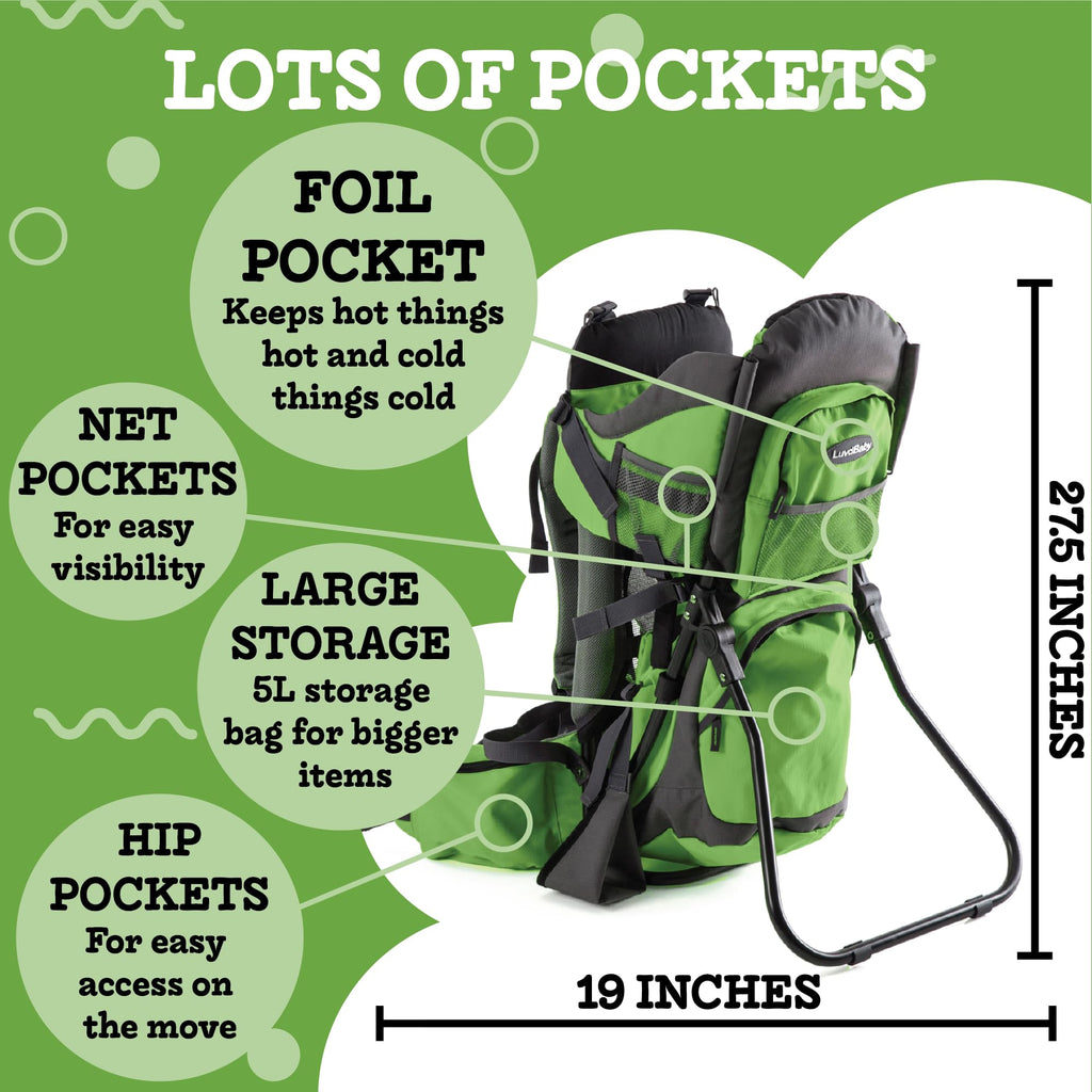 Luvdbaby Hiking Baby Carrier Backpack — Comfortable Toddler Carrier with Diaper Change Pad, Insulated Pocket & Hood
