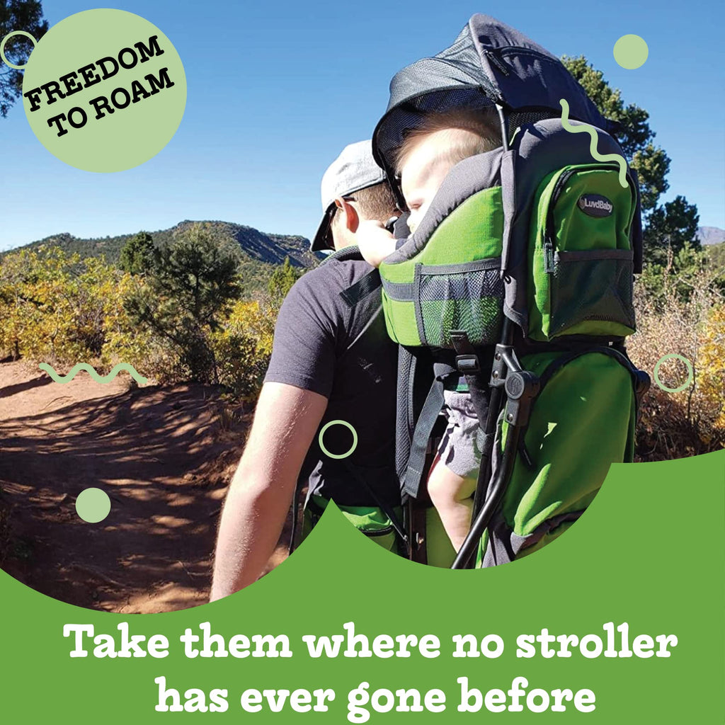 Luvdbaby Hiking Baby Carrier Backpack — Comfortable Toddler Carrier with Diaper Change Pad, Insulated Pocket & Hood