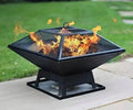 Metal Square Firepit Table Backyard Patio Garden Stove Wood Burning Fire Pit