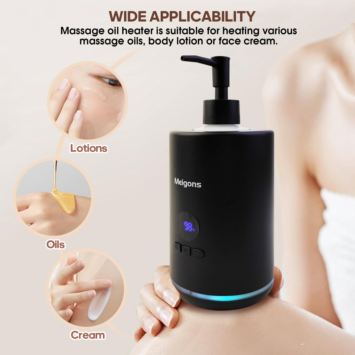 Meigons Oil Warmer for Massage - Constant Temperature - Dual Dispenser - Black